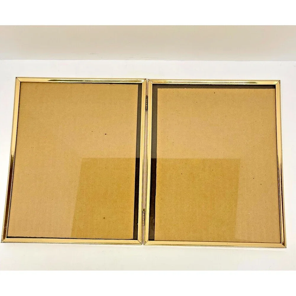 Vintage 8x10 Large Gold Tone Double Hinge Picture Frame-Tabletop